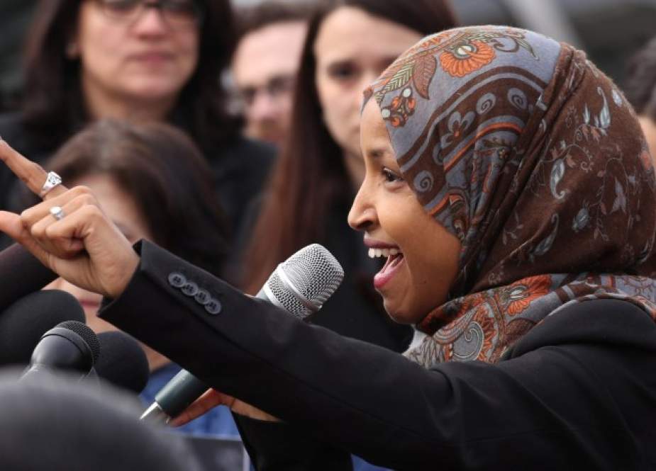 US Representative Ilhan Omar speaks at the US Capitol in Washington DC.