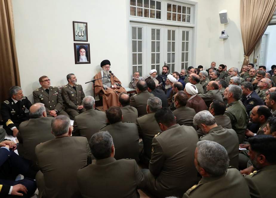 Leader of Islamic Revolution Ayatollah Sayyed Ali Khamenei with commanders of the Iranian Army.jpg