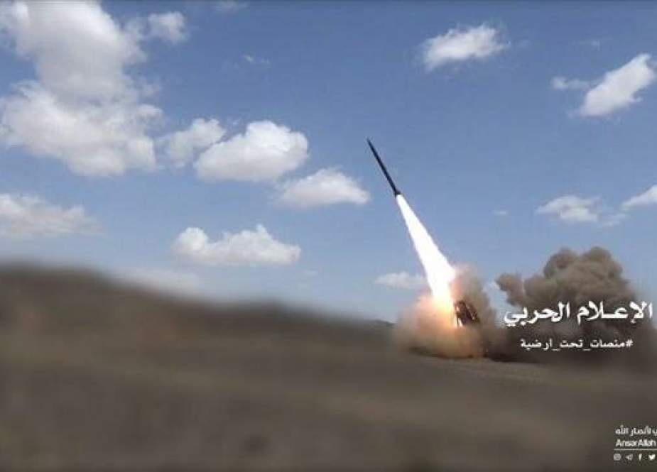In this file picture, Yemeni forces launch a domestically-manufactured Zelzal-1 (Earthquake-1) ballistic missile at a military site in Saudi Arabia. (Photo by the media bureau of Yemen’s Operations Command Center)