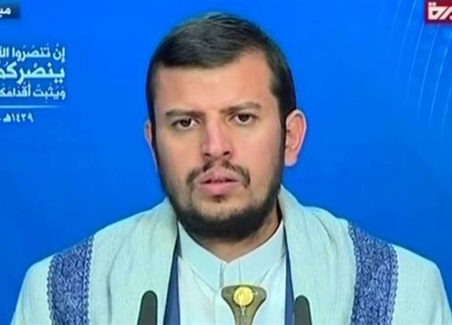 A frame grab shows a televised address to Yemen’s al-Masirah television network by Abdul Malik al-Houthi, the leader of the country’s popular Houthi Ansarullah movement.