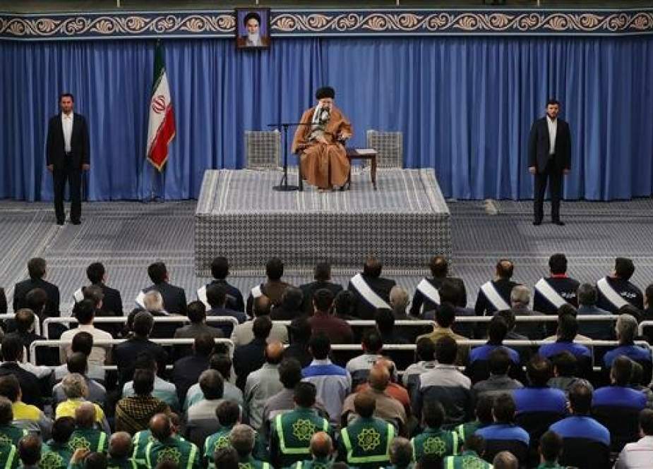 Leader of the Islamic Revolution Ayatollah Seyyed Ali Khamenei meets with a group of workers in Tehran, Iran, April 24, 2019. (Photo by khamenei.ir)
