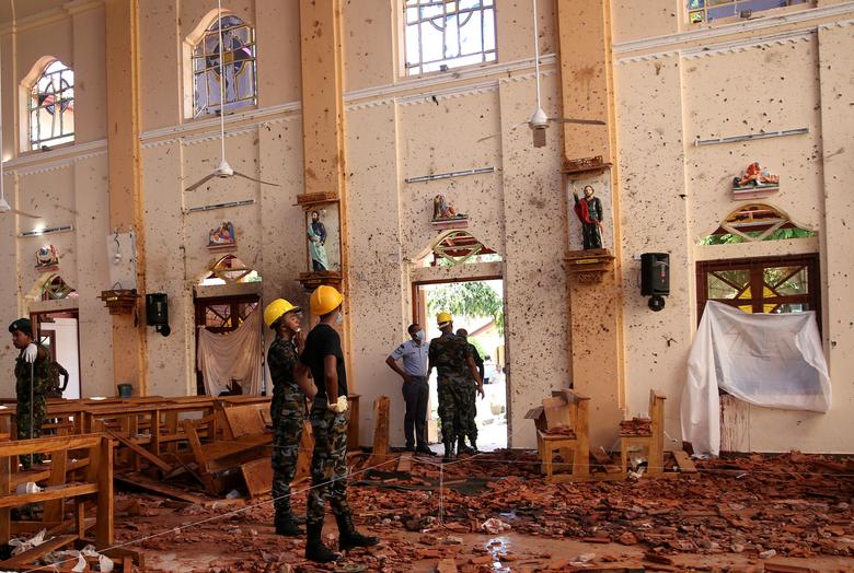 A view of the damage at St. Sebastian Catholic Church, after bomb blasts ripped through churches and luxury hotels on Easter, in Negombo, Sri Lanka, April 22