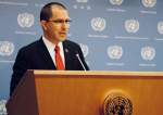 In this file photo taken on April 25, 2019, Venezuelan Foreign Minister Jorge Arreaza speaks at a news conference at the United Nations in New York. (Photo by AFP)