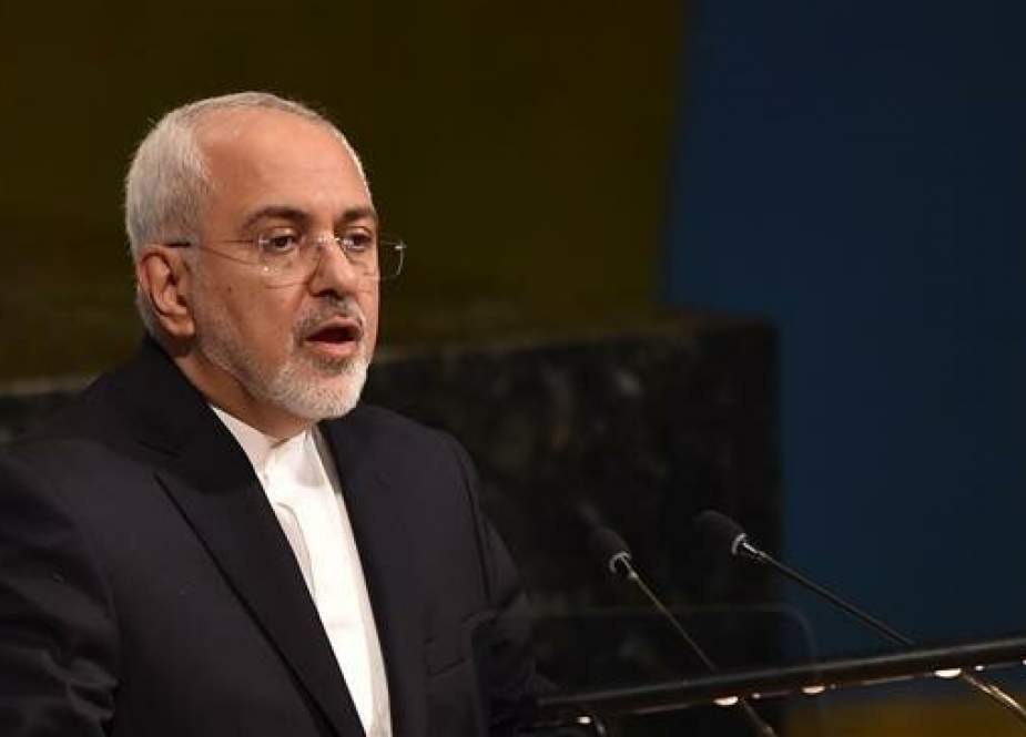 In this file photo taken on April 24, 2018, Iranian Foreign Affairs Minister Mohammad Javad Zarif speaks during the 72nd High-level Meeting on Peacebuilding and Sustaining Peace at United Nations Headquarters in New York. (AFP photo)