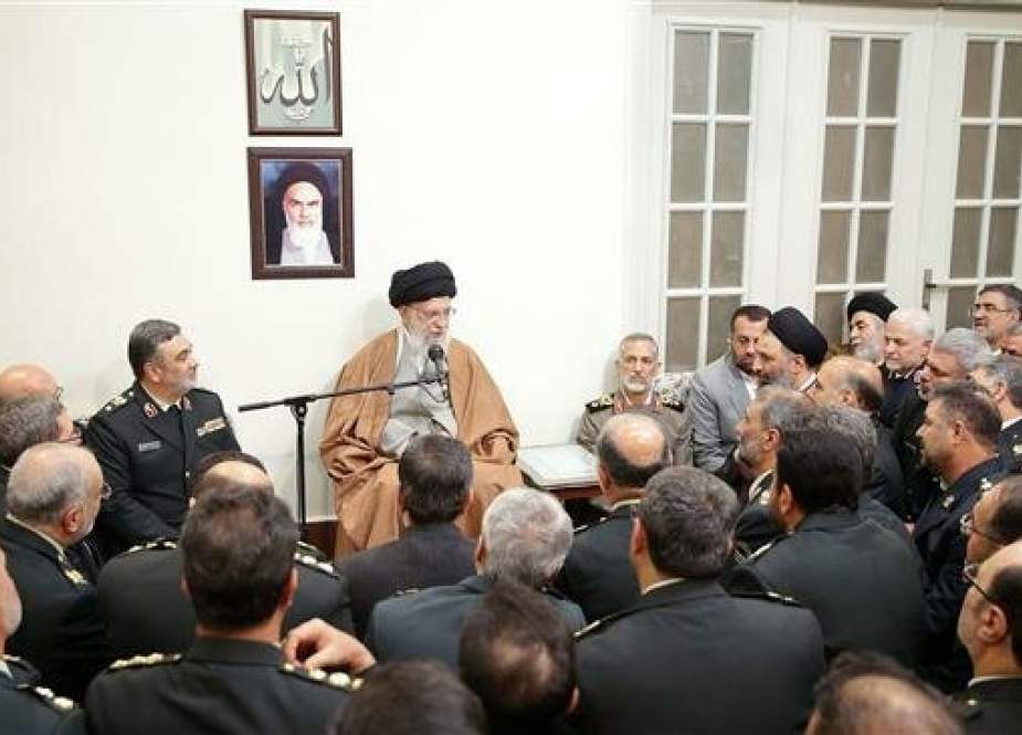 Leader of the Islamic Revolution Ayatollah Seyyed Ali Khamenei addresses a meeting with commanders and other senior officials of the Iranian Law Enforcement Force in Tehran on April 28, 2019. (Photo by leader.ir)