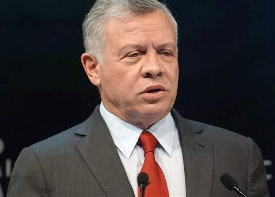 A handout picture released by the Jordanian Royal Palace on April 6, 2019 shows King Abdullah II of Jordan speaking during the opening ceremony of the 2019 World Economic Forum on the Middle East and North Africa, at the King Hussein Convention Center at the Dead Sea, Jordan.