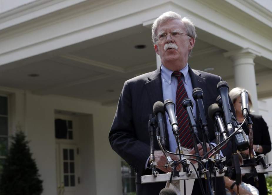 National Security Advisor John Bolton listens to a question while speaking with reporters about Venezuela outside the West Wing of the White House April 30, 2019, in Washington, DC. (Photo by AFP)