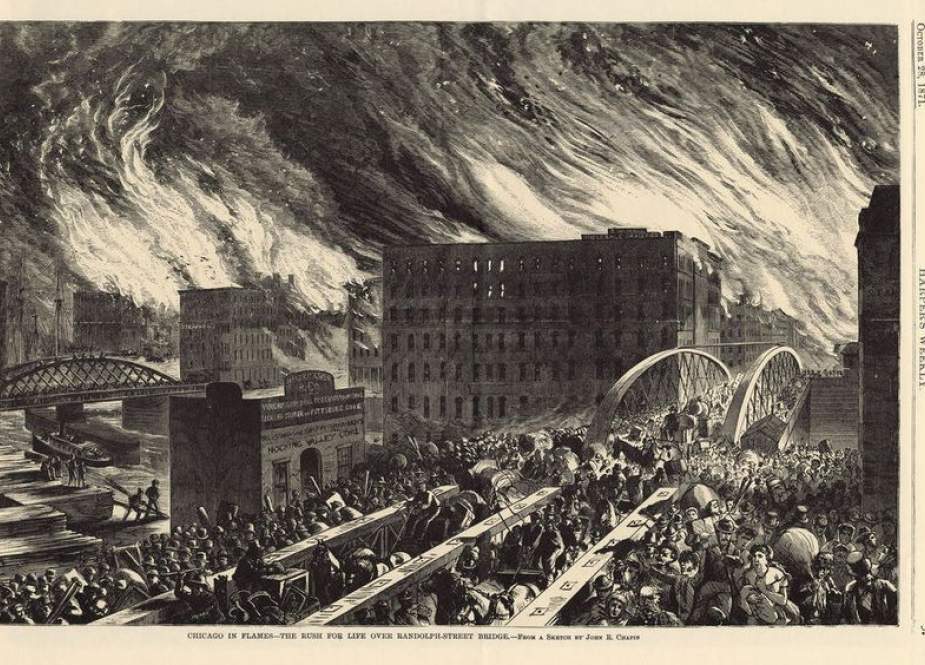 A rendering of the Great Chicago Fire of 1871. (Photo: John R. Chapin/Wikimedia Commons)