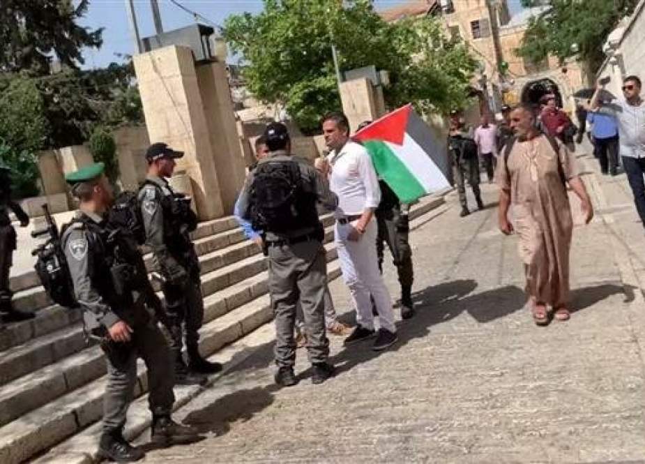 Dutch politician Tunahan Kuzu (in white) is seen in the occupied Old City of East Jerusalem al-Quds on May 17, 2019.