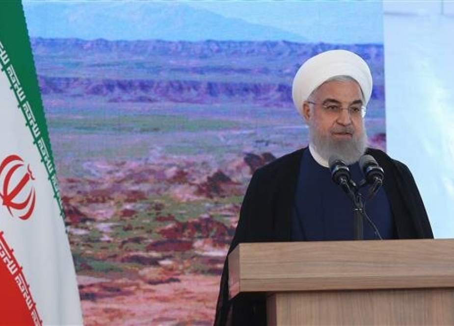 Iran’s President Hassan Rouhani addresses the crowd during a trip to the country’s northwestern West Azerbaijan Province on May 21, 2019. (Photo by president.ir)
