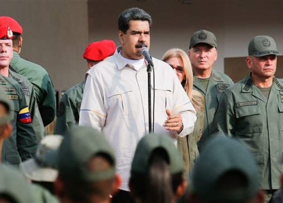 President Nicolas Maduro (C) delivering a speech during the “March of Loyalty,” with the personnel of the Venezuelan Bolivarian National Armed Forces (FANB), in Carabobo State, Venezuela, on May 21, 2019. (Via AFP)