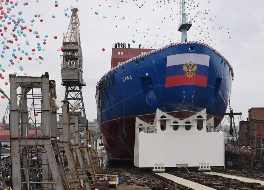 People attend the float out ceremony of the nuclear-powered icebreaker “Ural” at the Baltic Shipyard in St. Petersburg, Russia May 25, 2019. (Photo by Reuters)