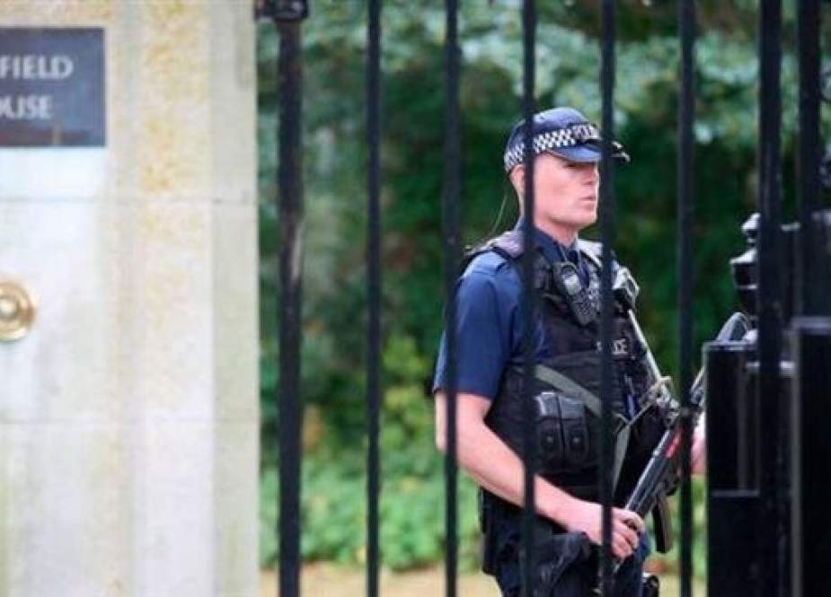 File photo of a British police officer at the official residence of the US ambassador to the UK in London