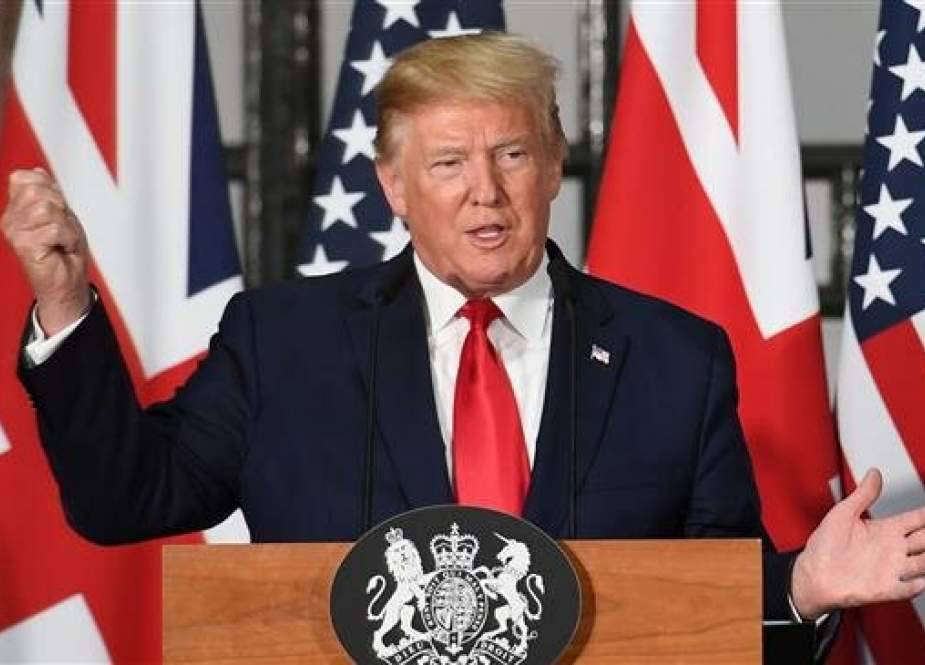 US President Donald Trump speaks during a joint press conference with Britain