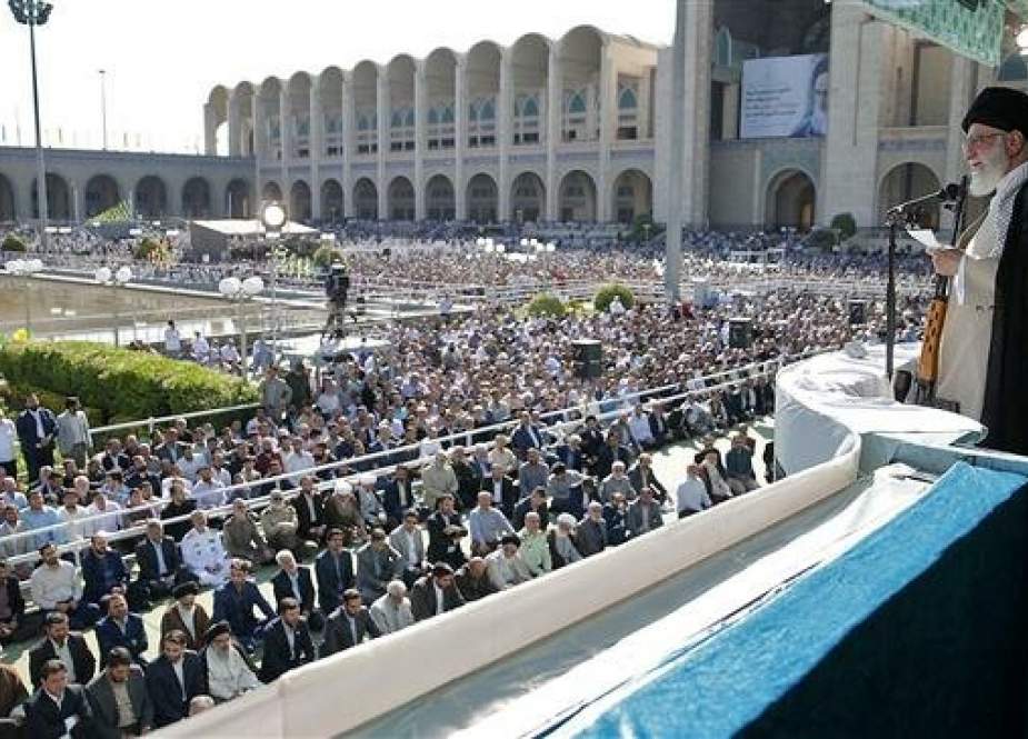 Leader of the Islamic Revolution Ayatollah Seyyed Ali Khamenei greets a large crowd of people attending Eid al-Fitr prayers at the Imam Khomeini Grand Prayer Grounds (Mosalla) in Tehran, Iran, June 5, 2019. (Photo by Khamenei.ir)