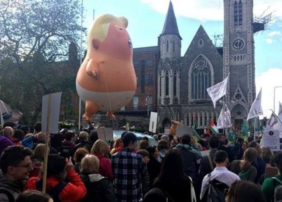 Thousands of protesters anti-Trump in a march through Dublin city center,.jpg