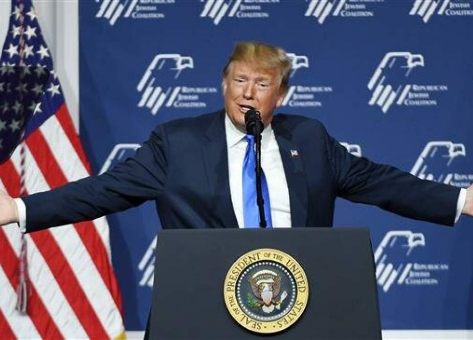 US President Donald Trump speaks during the Republican Jewish Coalition