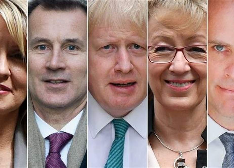 A combination of pictures created in London on May 26, 2019 shows recent pictures of the contenders declared as of May 26 to replace Britain
