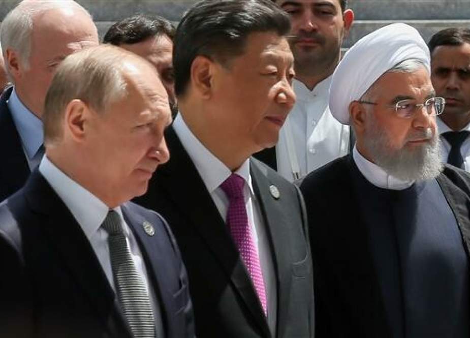 Iranian President Hassan Rouhani, Chinese President Xi Jinping, and Russian President Vladimir Putin.jpg