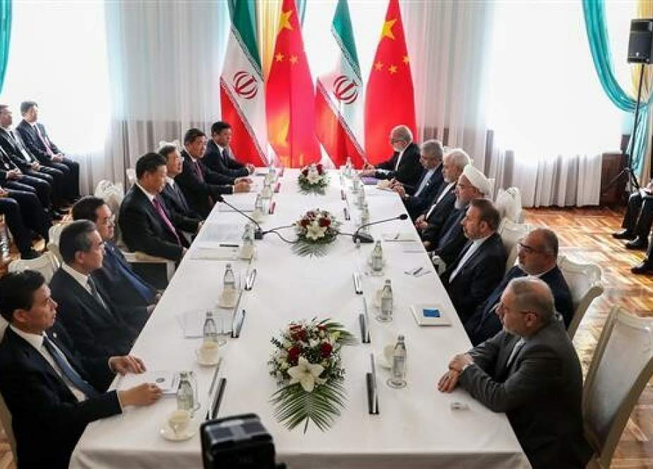 Iranian President Hassan Rouhani holds talks with his Chinese counterpart Xi Jinping in Bishkek, Kyrgyzstan on June 14, 2019.
