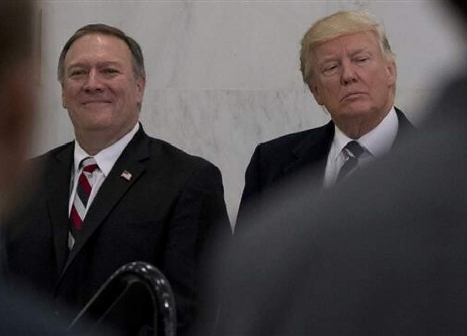 US President Donald Trump (right) is accompanied by Secretary of State Mike Pompeo