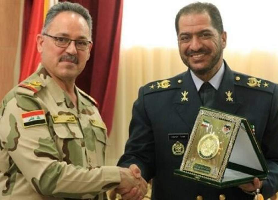 Picture published by IRNA on June 23, 2019 shows Commander of the Iranian Army’s Air Defense Force Brigadier General Alireza Sabahi-Fard (R) meeting with Tariq Abbas Ibrahim Abdulhussein, a visiting deputy commander of the Iraqi army.