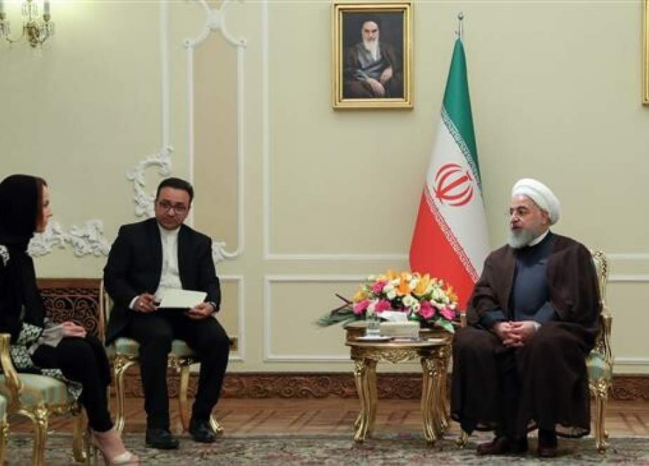 Iranian President Hassan Rouhani (R) and President of the Inter-Parliamentary Union (IPU) Gabriela Cuevas Barron meet in Tehran on June 23, 2019. (Photo by president.ir)