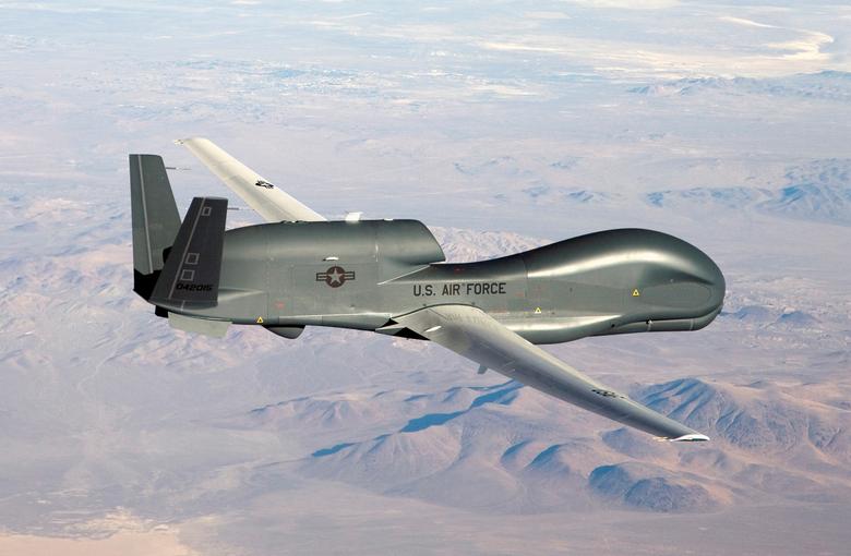An undated U.S. Air Force handout photo of a RQ-4 Global Hawk unmanned (drone) aircraft. The Global Hawk drone, made by Northrop Grumman Corp, is used for intelligence-gathering over water and coastal areas, and costs around $130 million, according to in