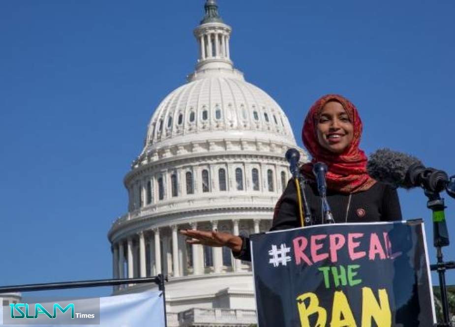 Congresswoman Ilhan Omar also was among NGOs, lawmakers and rights advocates protesting US President Donald Trump’s travel ban targeting Muslim-majority countries in front of the Capitol Hill building.