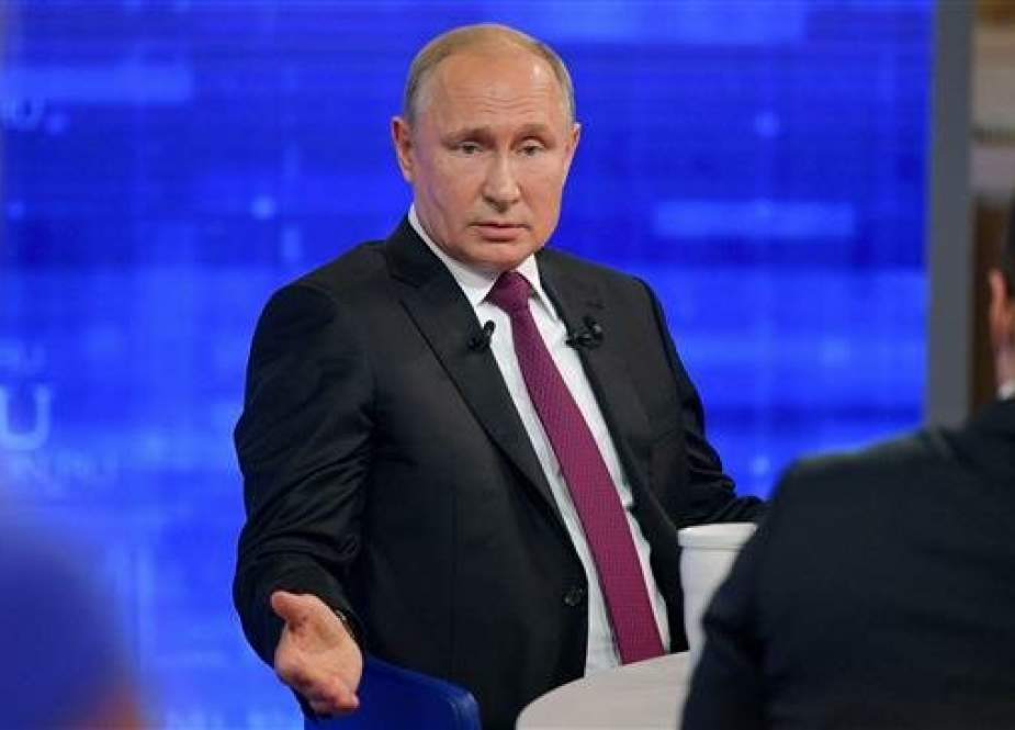 Russian President Vladimir Putin holds his annual televised phone-in with the nation in Moscow
