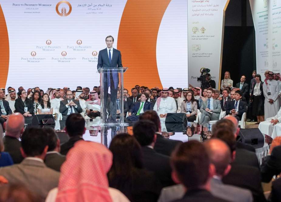 Jared Kushner, US President Donald Trump’s son-in-law and adviser, speaks at a conference in Manama, Bahrain, on June 25, 2019. (Photo by Reuters)