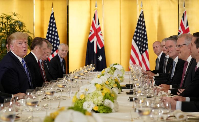 U.S. President Donald Trump attends a bilateral dinner with the Prime Minister of Australia Scott Morrison ahead of the G20 summit in Osaka, June 27
