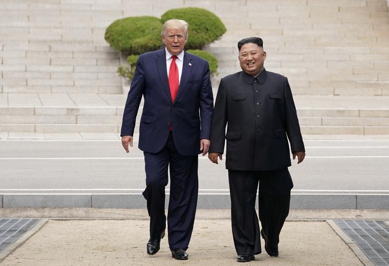President Trump meets with Kim Jong Un at the demilitarized zone separating the two Koreas, in Panmunjom, South Korea. 