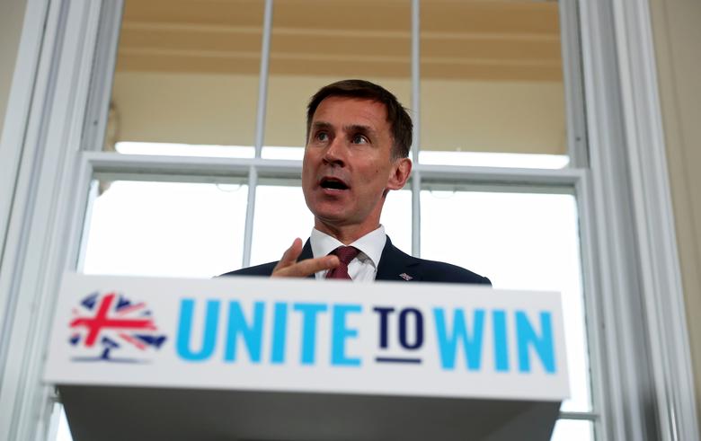 Britain's Foreign Secretary Jeremy Hunt speaks during the launch of his campaign for the Conservative Party leadership, in London, Britain June 10