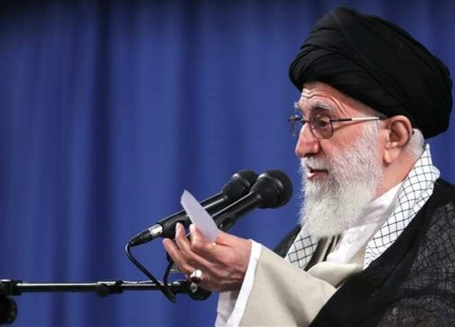 Leader of the Islamic Revolution Ayatollah Seyyed Ali Khamenei addresses a gathering of Iranian Hajj officials in Tehran, July 3, 2019.