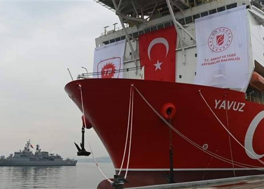 This picture taken at the port of Dilovasi, outside Istanbul, Turkey, on June 20, 2019 shows the drilling ship 