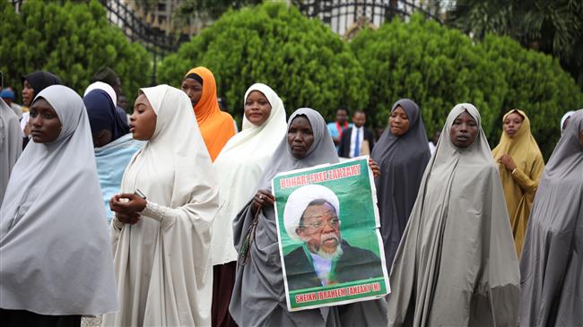 Hundreds of Shia Muslims demonstrate in Abuja, on July 10, 2019, to demand the release of their jailed leader, a day after clashes with police left several protesters dead