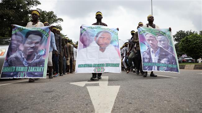 Hundreds of Shia Muslims demonstrate in Abuja, on July 10, 2019, to demand the release of their jailed leader, a day after clashes with police left several protesters dead
