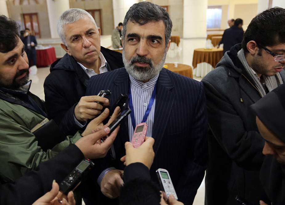 Spokesman for the Atomic Energy Organization of Iran Behrouz Kamalvandi talks to reporters