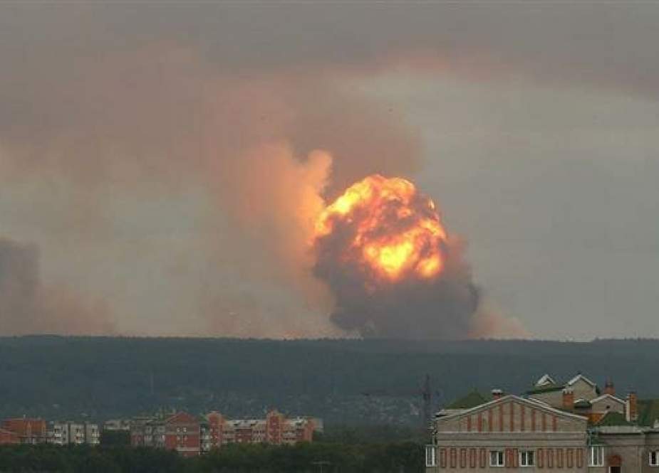 Smoke rise from the site of an explosion at a Russian facility in the northern town of Sarov.jpg