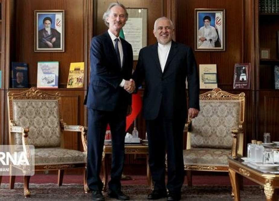 Iranian Foreign Minister Mohammad Javad Zarif with Geir Pedersen, United Nations Special Envoy for Syria, in Tehran.jpg