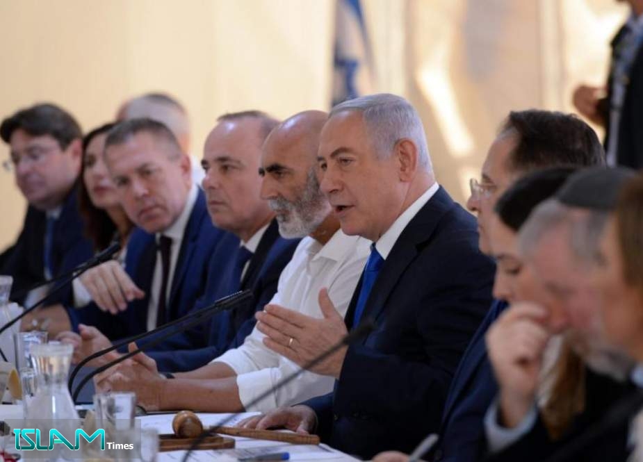 Israeli Prime Minister Benjamin Netanyahu (5th R) holds a weekly cabinet meeting in the Jordan Valley, the occupied West Bank, September 15, 2019.