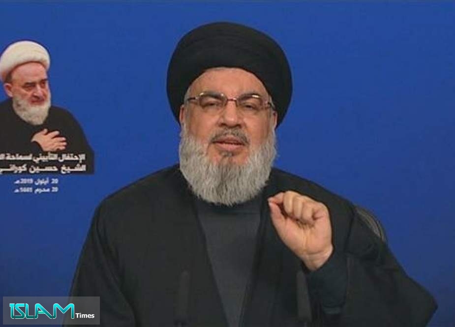Secretary General of the Lebanese resistance movement Hezbollah Sayyed Hassan Nasrallah delivers a speech broadcast from the Lebanese capital city of Beirut on September 20, 2019.
