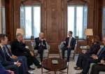 Syrian President Bashar al-Assad (C-R) meets with a visiting Italian delegation in Damascus, Syria, on September 22, 2019
