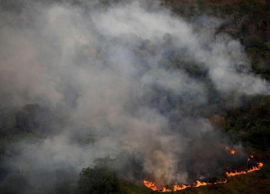 Foto kebakaran hutan Amazon di area dekat Porto Velho, Brasil pada 17 September lalu (REUTERS/Bruno Kelly)