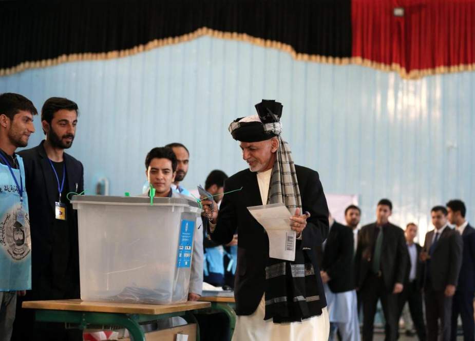 Afghan President Ashraf Ghani casting his vote at a high school in Kabul.jpg