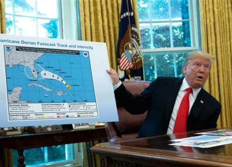 US President Donald Trump presents an official government weather map.jpg