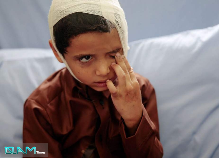 A child injured in a deadly Saudi-led coalition airstrike rests in a hospital in Saada, Yemen