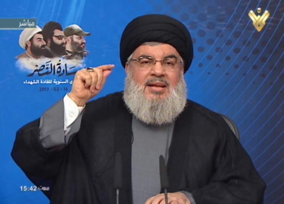 Sayyed Nasrallah speaking in the ceremony held in commemoration of Hezbollah martyred leaders.png