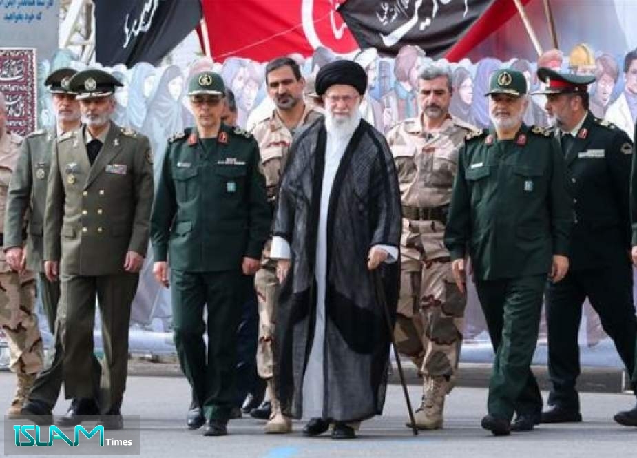 Leader of the Islamic Revolution Ayatollah Seyyed Ali Khamenei (C) attends a graduation ceremony at Imam Hossein University in Tehran on October 13, 2019. (Photo by khamenei.ir)